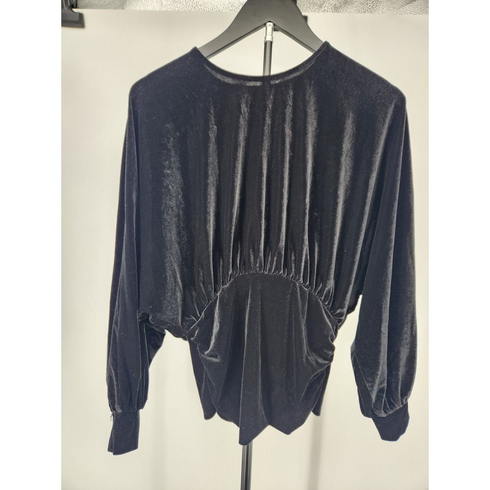 Express Black Velvet Dolman Long Sleeve Gathered Waist Top Small